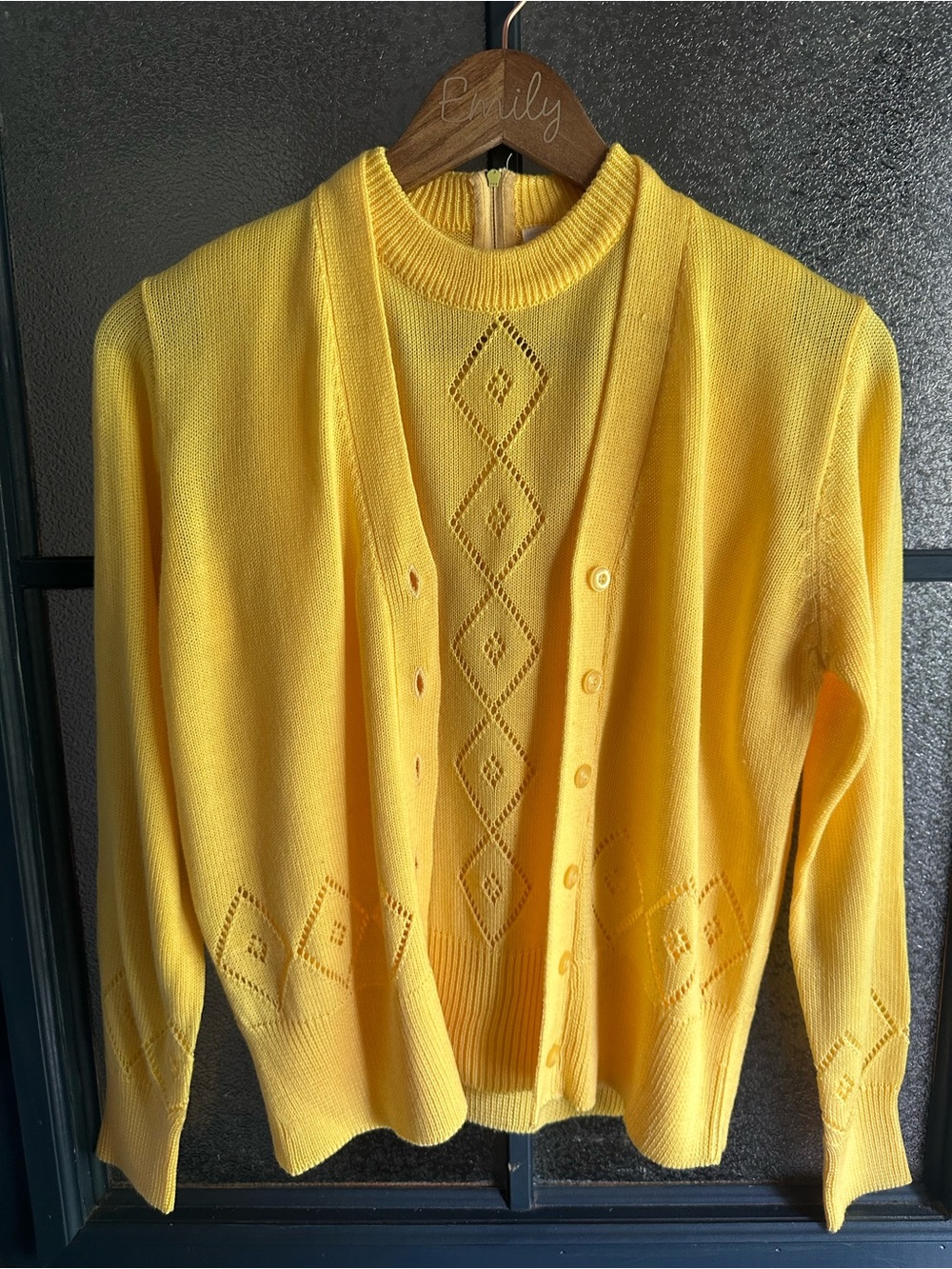 Vintage Yellow Sleeveless Knit Tank and Cardigan Matching Set